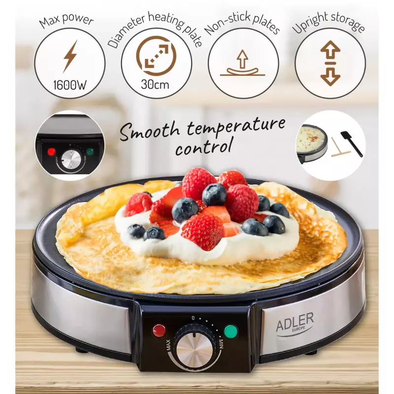 Máquina de crepes Adler AD 3058 1600 W Negro Acero inoxidable