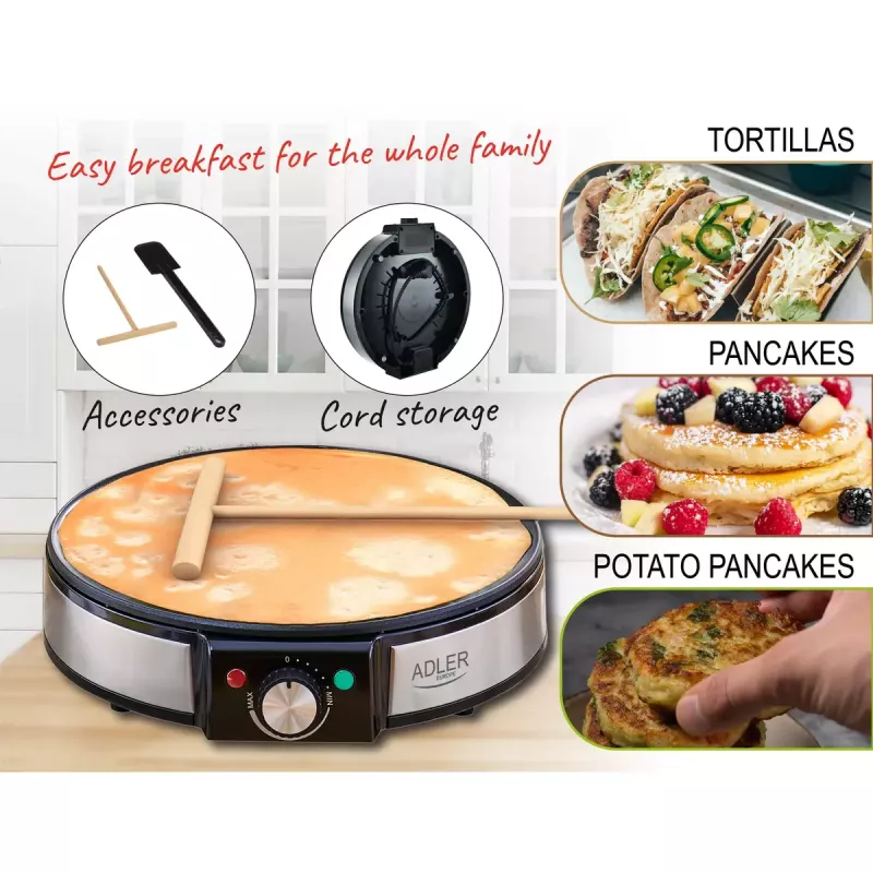 Máquina de crepes Adler AD 3058 1600 W Negro Acero inoxidable