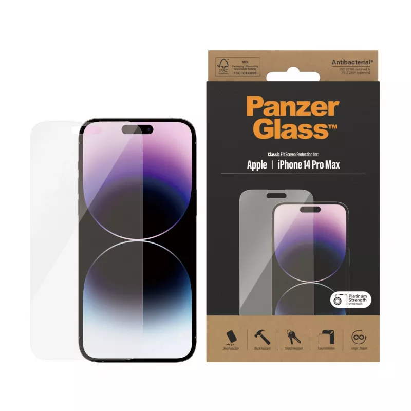 Protector de pantalla PanzerGlass Apple iPhone 14 Pro Max Classic Fit resistente a arañazos y golpes
