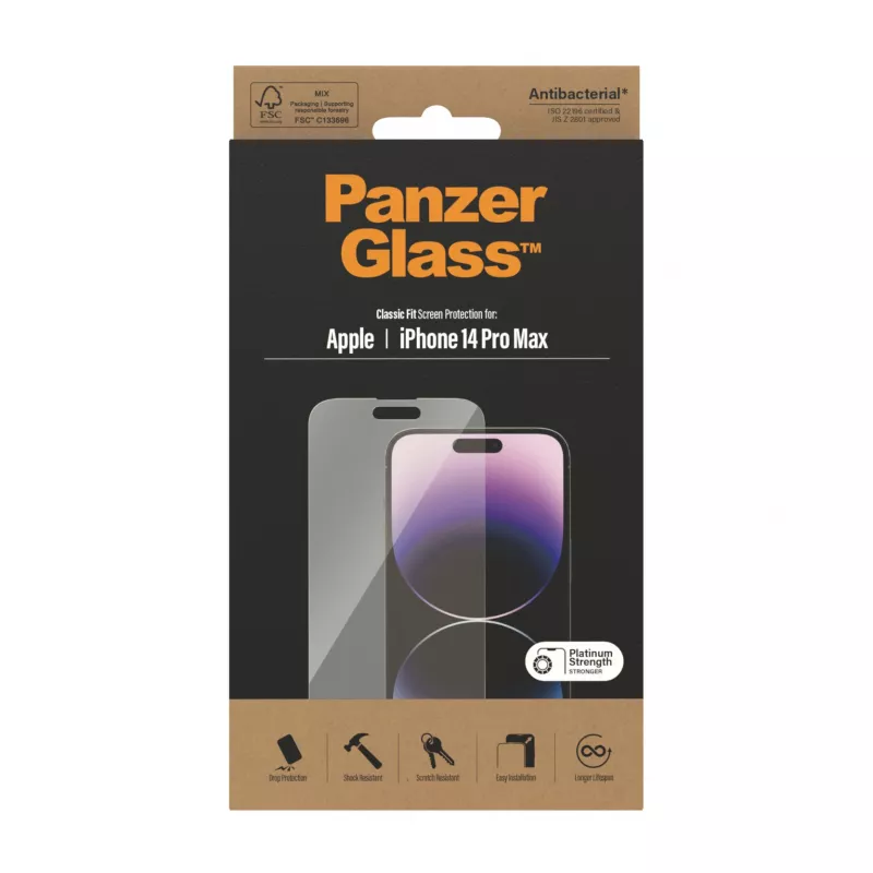 Protector de pantalla PanzerGlass Apple iPhone 14 Pro Max Classic Fit resistente a arañazos y golpes