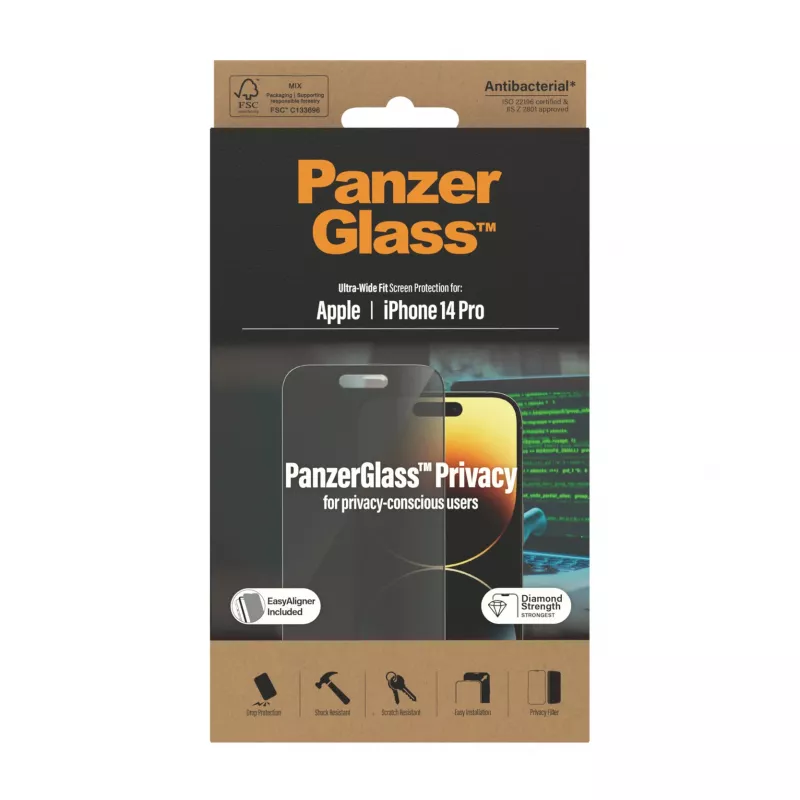 PanzerGlass ® Protector de pantalla con privacidad iPhone 14 Pro | Ultra-Wide Fit con EasyAligner