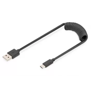 Digitus Cable en espiral USB 2.0 USB A a USB C 1m 0,48 Gbit/s Negro