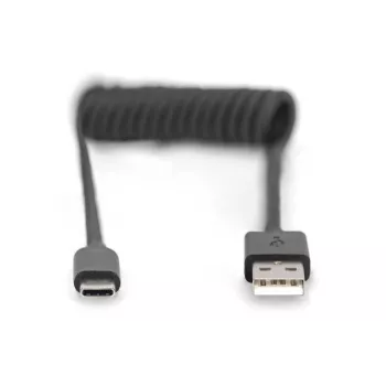 Digitus Cable en espiral USB 2.0 USB A a USB C 1m 0,48 Gbit/s Negro