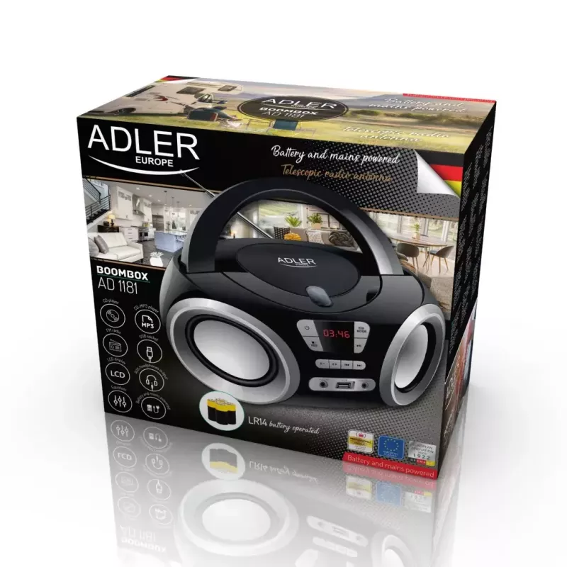 Reproductor de CD portátil Adler AD 1181 Negro Plata