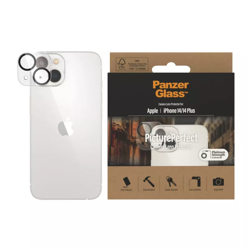 Protector de objetivo de cámara PanzerGlass PicturePerfect para Apple iPhone 14 / 14 Plus, cristal templado transparente