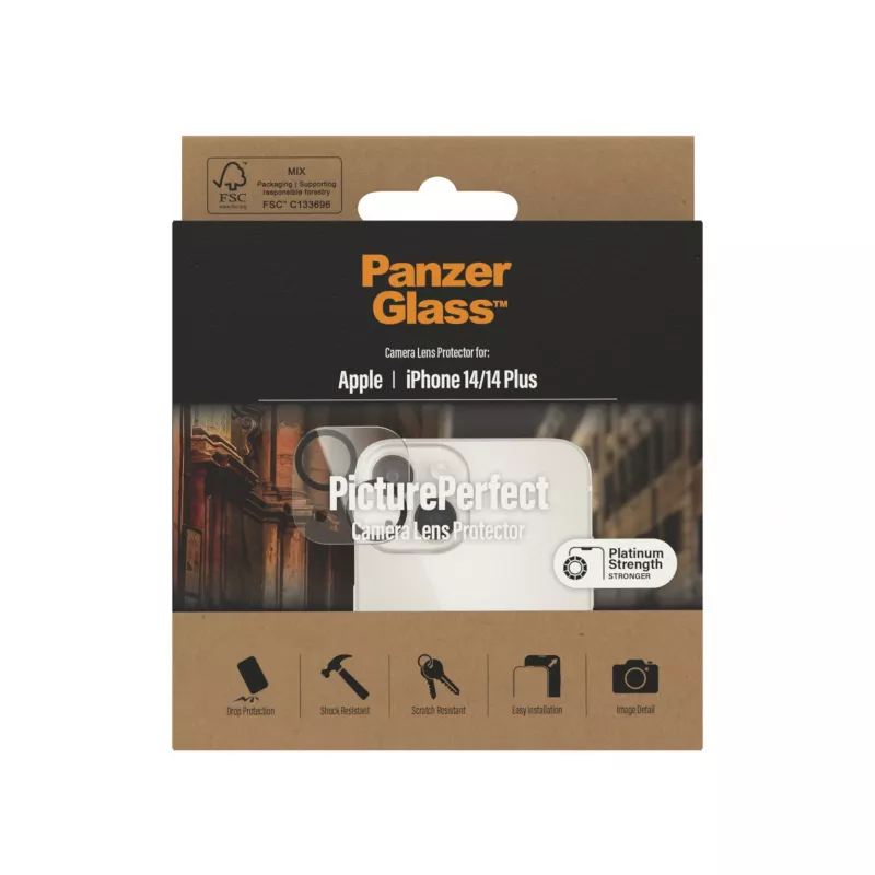 Protector de objetivo de cámara PanzerGlass PicturePerfect para Apple iPhone 14 / 14 Plus, cristal templado transparente