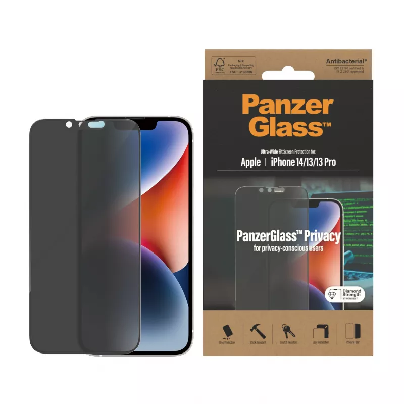 Protector de pantalla de privacidad PanzerGlass Apple iPhone 14 13 13 Pro resistente a arañazos y golpes