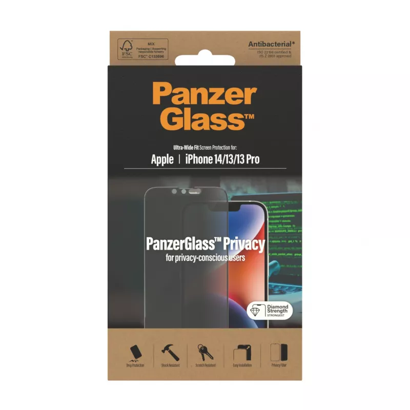 Protector de pantalla de privacidad PanzerGlass Apple iPhone 14 13 13 Pro resistente a arañazos y golpes