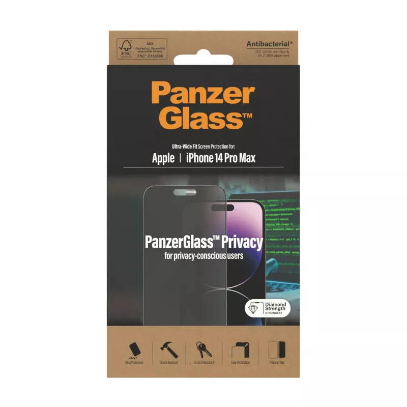 PanzerGlass ® Protector de pantalla de privacidad iPhone 14 Pro Max | Ultra-Wide Fit