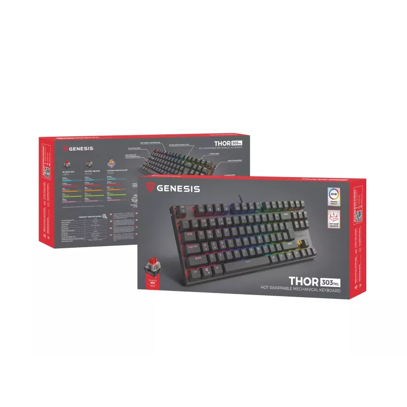 Teclado GENESIS Thor 303 TKL Gaming USB QWERTY negro RGB LED