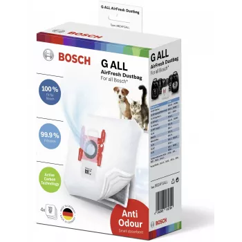 Bolsas para aspirador de cilindro Bosch BBZAFGALL — pack de 4, blancas, 240×75×165 mm, 100 g por unidad
