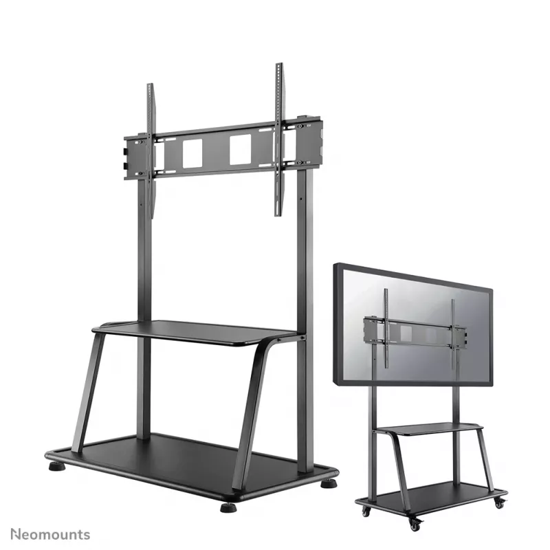 Neomounts NS-M4000BLACK carro para TV, soporte de suelo 60-105 pulgadas (152,4-267 cm), máx. 150 kg, VESA 200x200-1000x600, altura regulable, con estante, negro