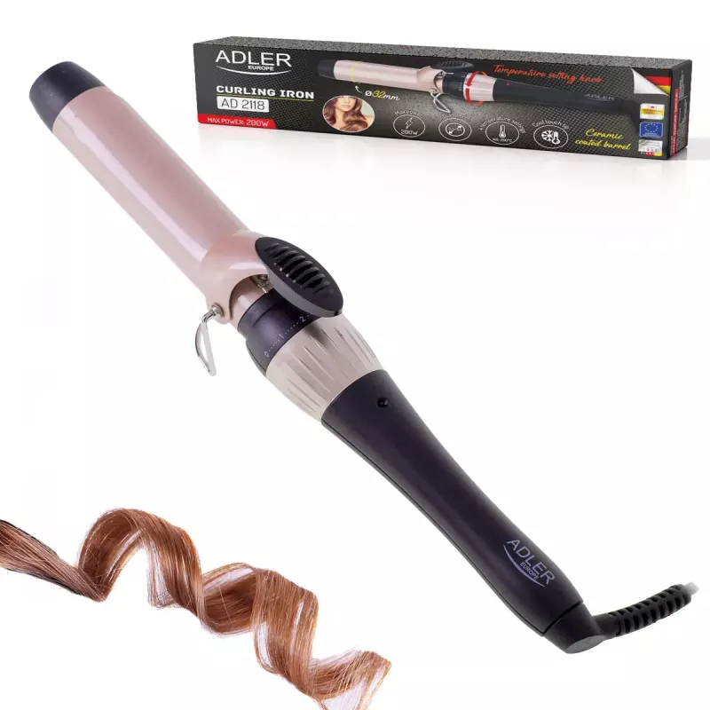 Rizador Adler AD 2118 — tubo cerámico de 32 mm, calefacción cerámica PTC, 140–200 °C, 56 W
