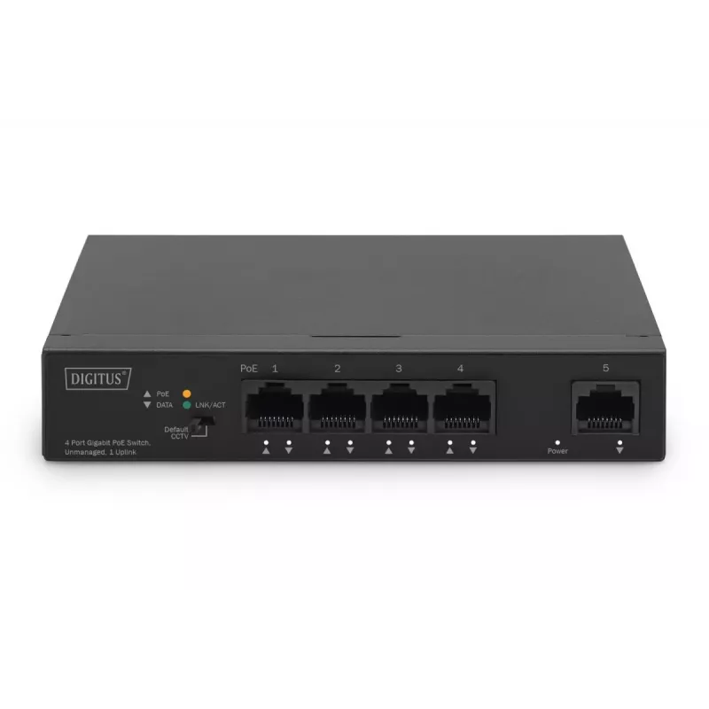 DIGITUS Switch PoE 4+1 puertos Ethernet No gestionado 4 puertos PoE,