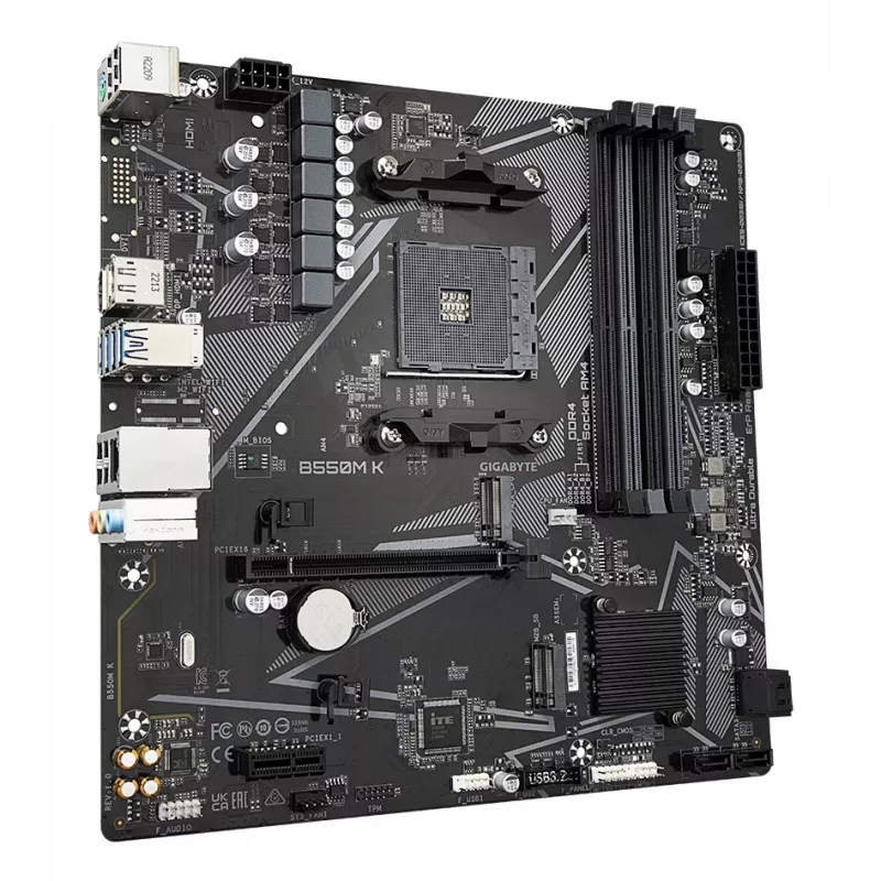 Placa base GIGABYTE B550M K - CPU AMD Ryzen 5000, hasta 4733MHz DDR4, 1xPCIe 4.0 + 1xPCIe 3.0 M.2, 1GbE LAN, USB 3.2 Gen 1