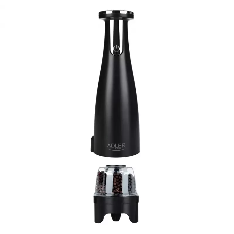 Adler AD 4449B set de molinillos eléctricos de sal y pimienta, 3 molinillos, muelas de cerámica, carga USB-C, batería de litio, 7 W, 150 ml, negro mate