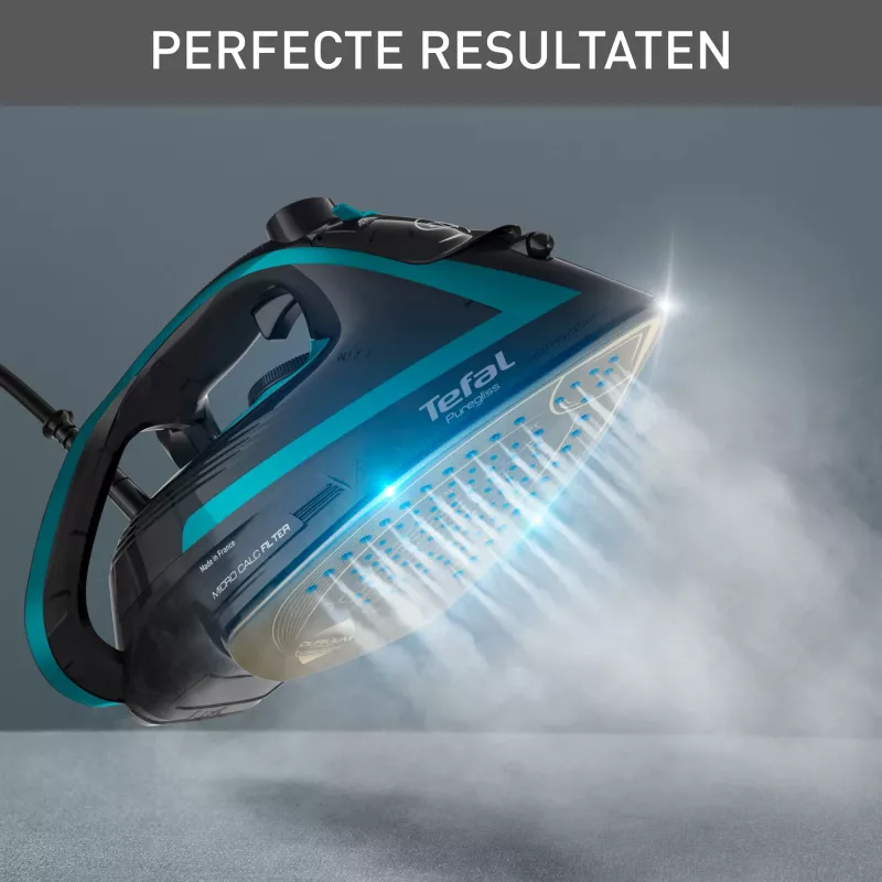Plancha de vapor Tefal Puregliss FV8066 suela Durilium AirGlide Autoclean 3000 W negra, azul