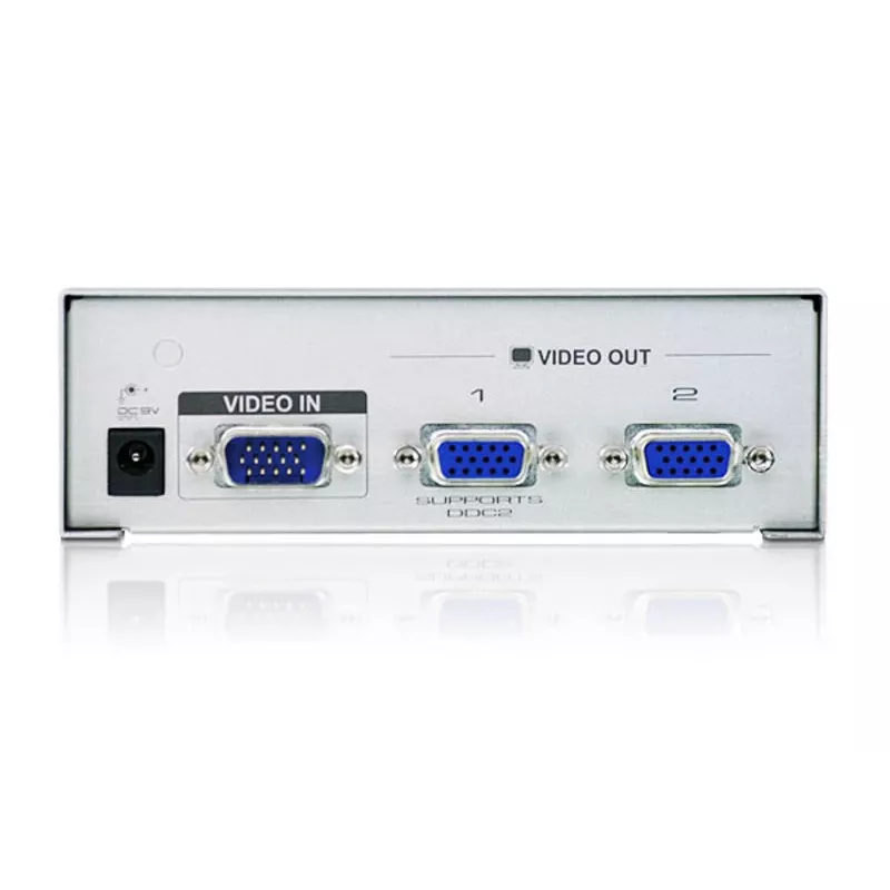ATEN Splitter de vídeo VGA de 2 puertos (350 MHz), VGA, 2x VGA, 1920 x 1440 píxeles, Plata, Metal, 30 m