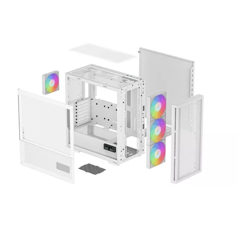 DeepCool CH560 Digital WH caja de PC Mid-Tower, E-ATX/ATX, cristal templado, 3 ventiladores ARGB de 140 mm, pantalla de estado digital, USB-C, blanca