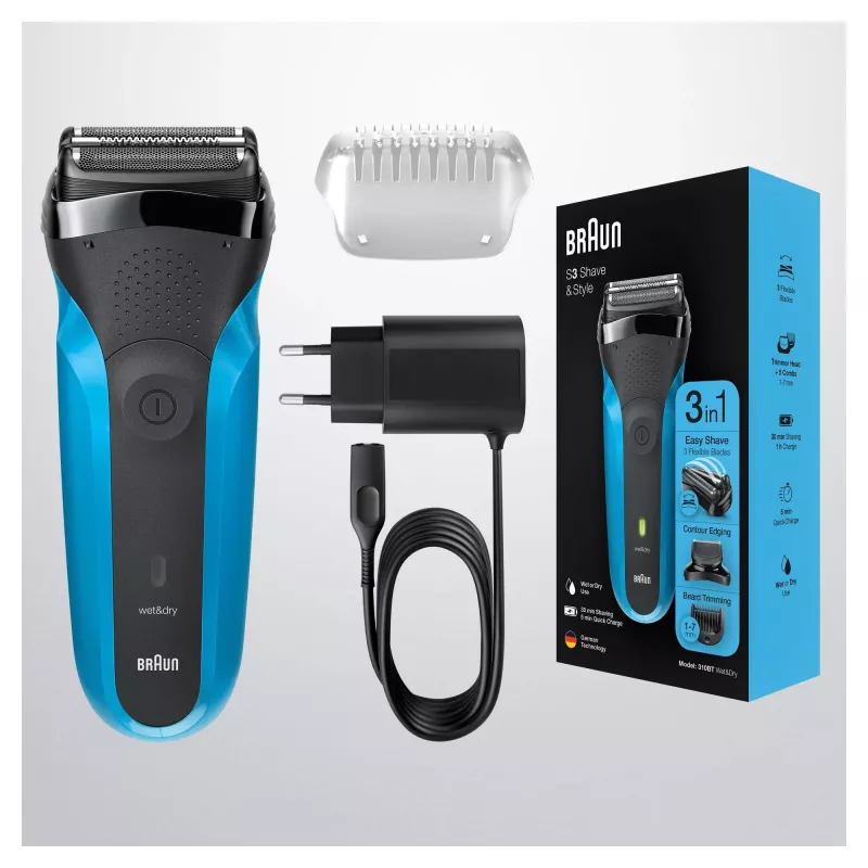 Braun Series 3 310BT afeitadora eléctrica – afeitadora de lámina húmeda y seca con accesorios recortadores de barba