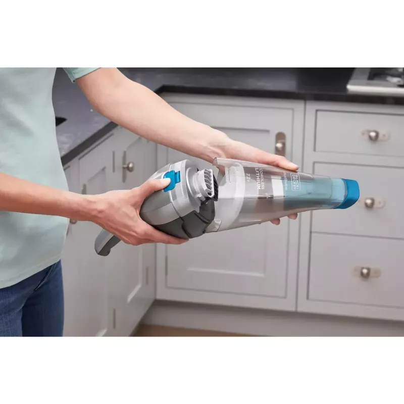 Black & Decker NVC215WA-QW DustBuster aspirador de mano inalámbrico, capacidad de polvo 0,3 l, 1500 mAh de iones de litio, filtro lavable, azul/gris
