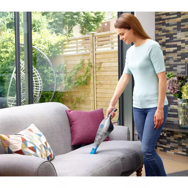 Black & Decker NVC215WA-QW DustBuster aspirador de mano inalámbrico, capacidad de polvo 0,3 l, 1500 mAh de iones de litio, filtro lavable, azul/gris