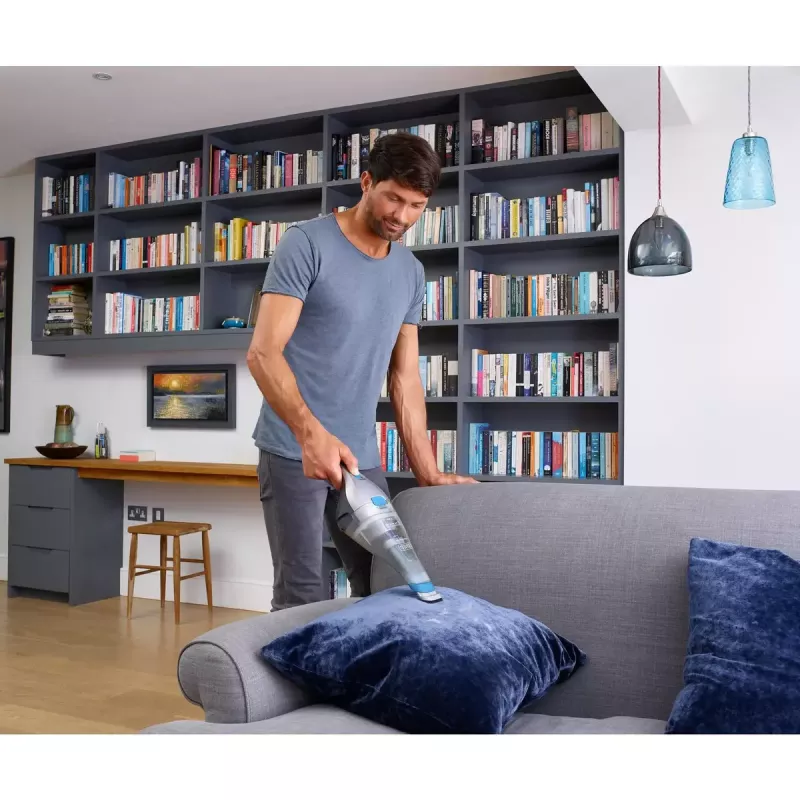 Black & Decker NVC215WA-QW DustBuster aspirador de mano inalámbrico, capacidad de polvo 0,3 l, 1500 mAh de iones de litio, filtro lavable, azul/gris