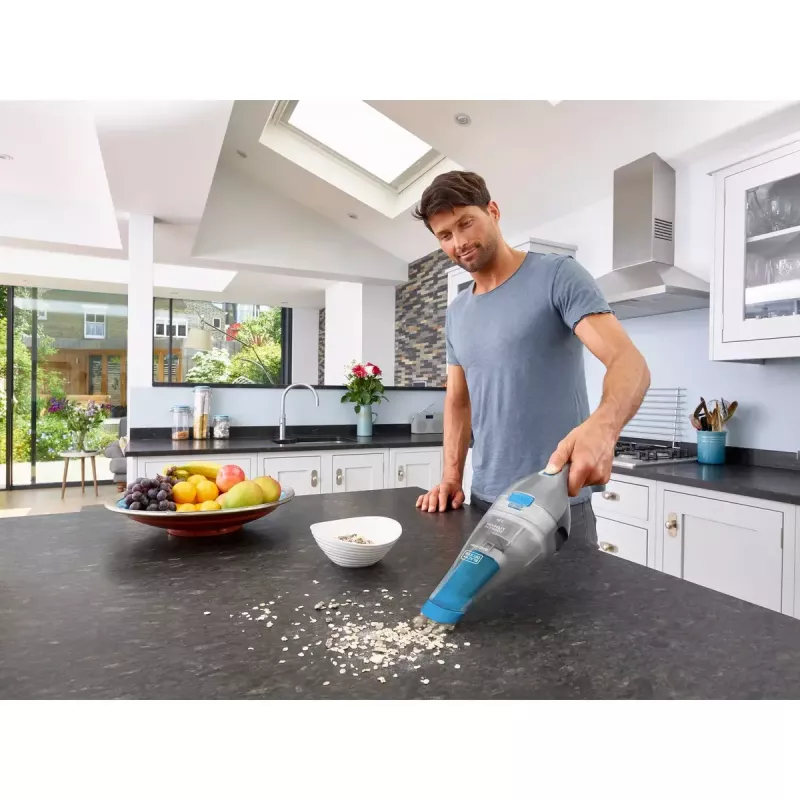 Black & Decker NVC215WA-QW DustBuster aspirador de mano inalámbrico, capacidad de polvo 0,3 l, 1500 mAh de iones de litio, filtro lavable, azul/gris