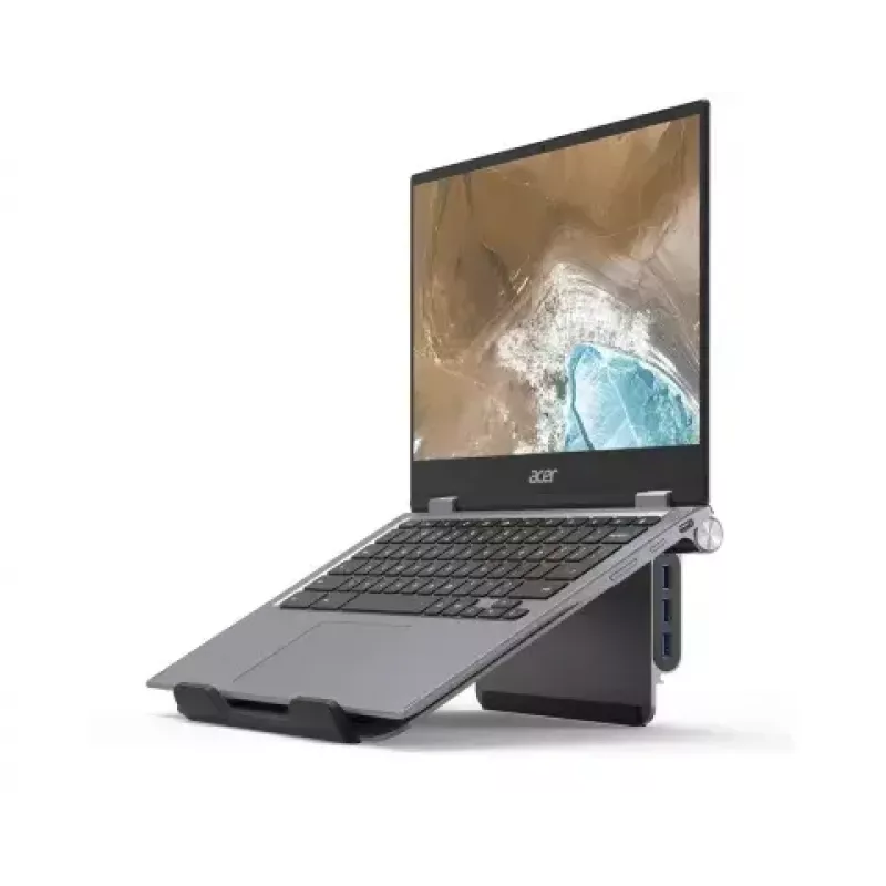 Acer HP.DSCAB.012 soporte para portátil con docking 5 en 1 (USB-C, HDMI, 3x USB-A), para portátiles de 11,6 a 15,6 pulgadas, aluminio, plateado, 270 x 45 x 300 mm