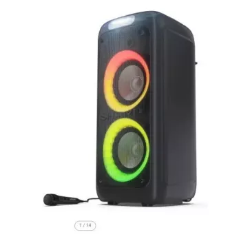 Altavoz para fiestas Sharp PS-949 — 2.1 canales, 132 W PMPO, altavoz de graves de 20,3 cm (8 pulgadas), Bluetooth A2DP/AVRCP, con cable e inalámbrico, negro, carcasa de plástico