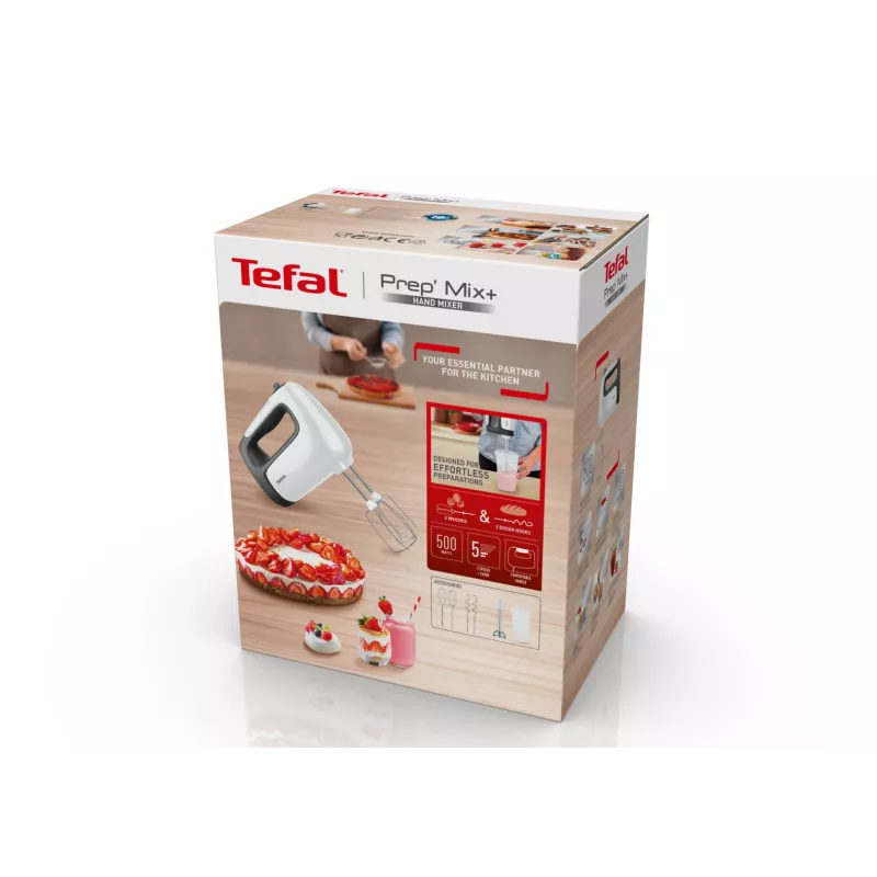 Batidora de mano Tefal Prep'Mix HT4621 — 500 W, 5 velocidades, varillas de metal, blanca