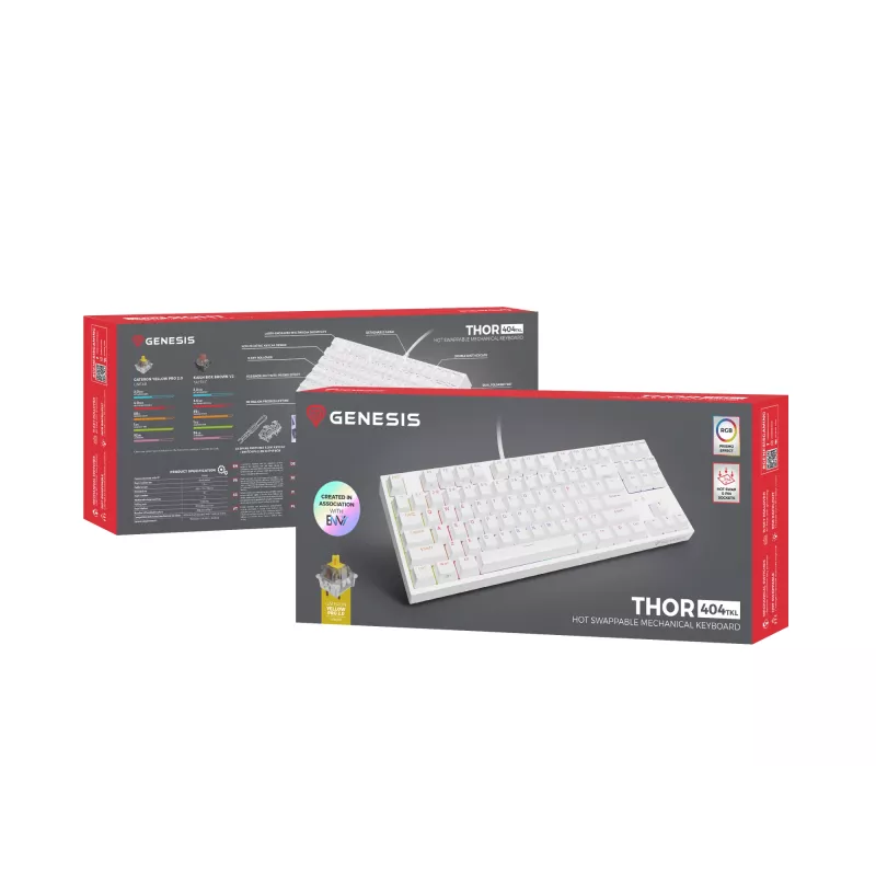 GENESIS Thor 404 TKL Teclado Gaming USB QWERTY US International Blanco