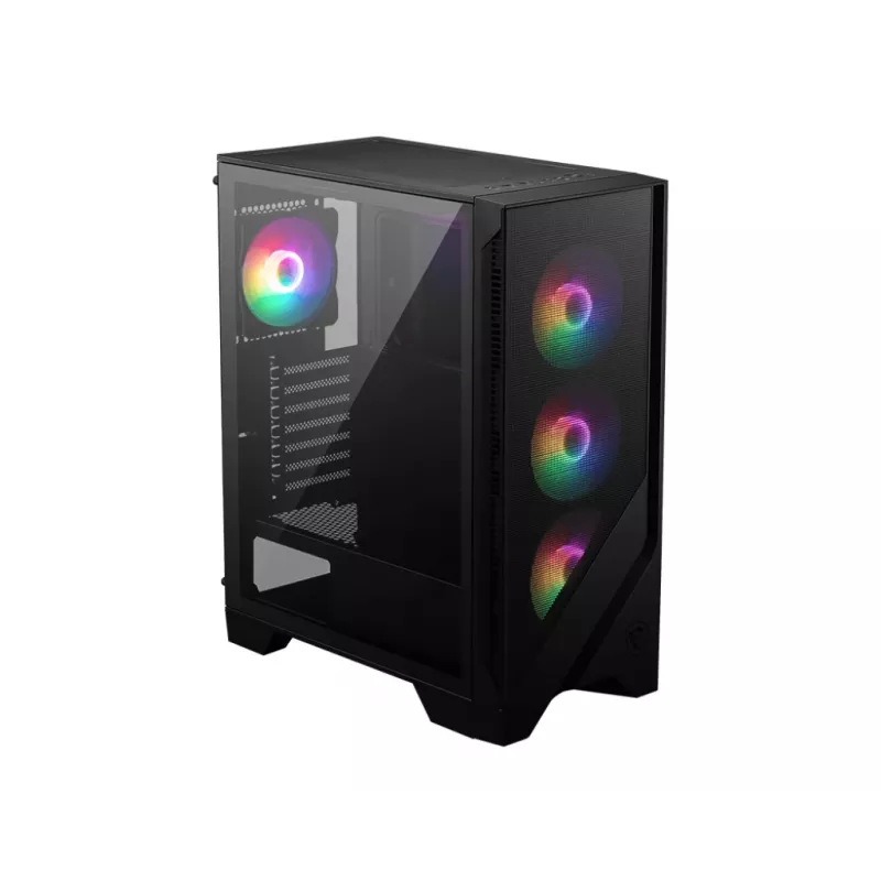 Caja de PC MSI MAG FORGE 120A AIRFLOW Semitorre — Negra, cristal templado, malla, 3 ventiladores frontales de 120 mm, 2 ventiladores superiores de 120 mm, compatible con ATX