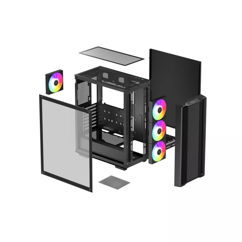 Caja para PC DeepCool CC560 ARGB V2 semitorre negra — ATX/Micro-ATX/Mini-ITX, cristal templado, aRGB, admite GPU de hasta 370 mm