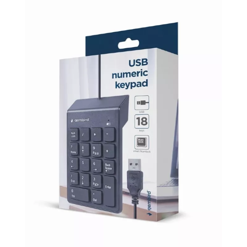 Teclado numérico GEMBIRD KPD-U-03 USB 18 teclas Scissorswitch, cable de 1,45 m, negro
