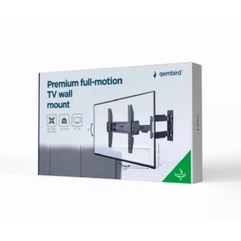 Gembird WM-55ST-02 soporte de pared articulado para TV de 32–55", VESA 100x100–400x400, inclinación de -5° a 8°, giro ±90°, máx. 30 kg, acero, negro