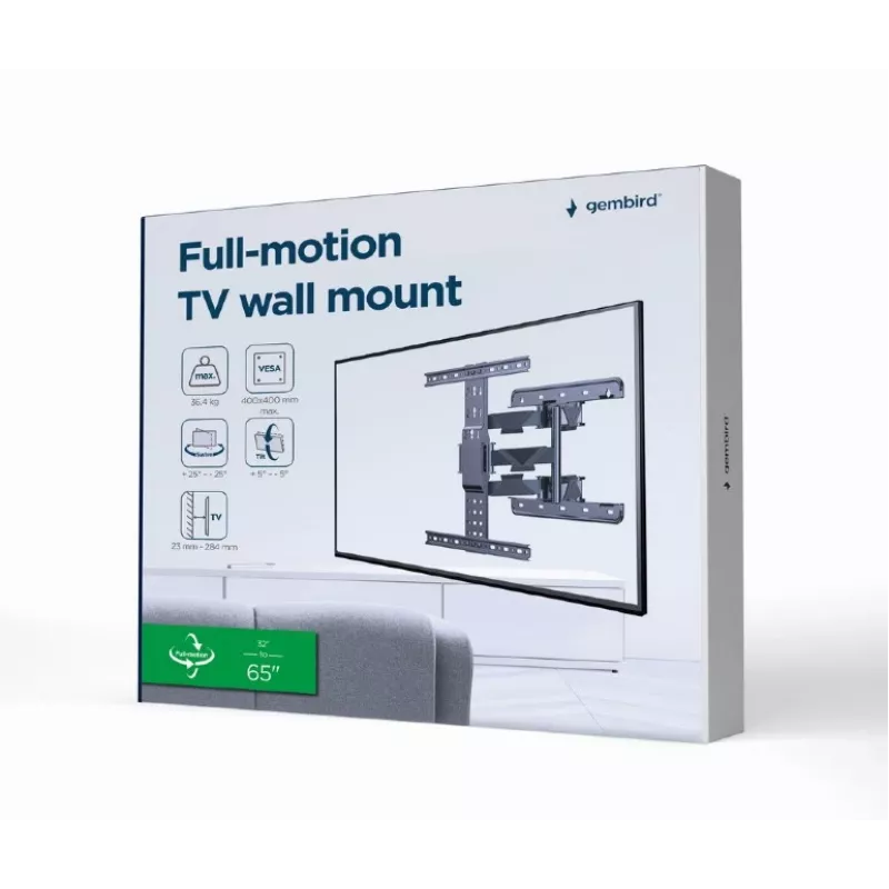Soporte de pared para TV GEMBIRD orientación total, 81,3 cm (32 pulgadas) – 165,1 cm (65 pulgadas)