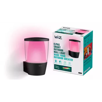 WiZ Wall Light ELPAS, lámpara de pared inteligente, Wi-Fi/Bluetooth, negra, Wi-Fi 4 (802.11n), 802.11b, 802.11g, LED, metal, plástico
