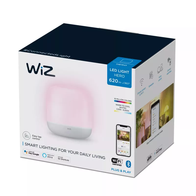 WiZ Hero lámpara de mesa inteligente portátil, blanco ajustable y color, 9 W