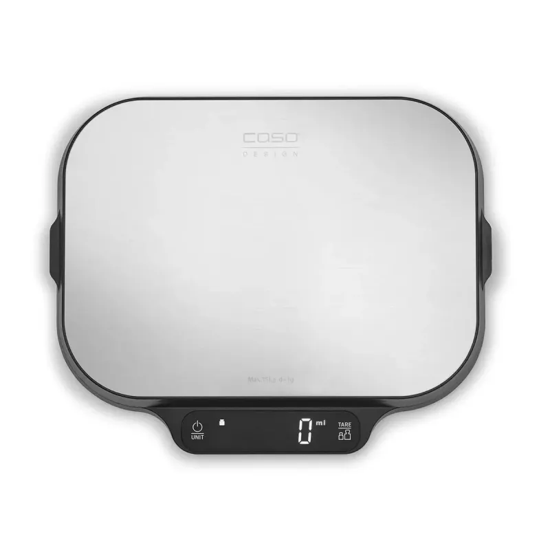 Báscula de cocina Caso KitchenDuo 03291 — báscula de cocina digital, acero inoxidable y negra, pantalla LED, capacidad 5 kg, función tara
