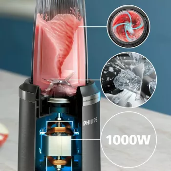 Batidora de mesa Philips 5000 Serie HR2766/00 — 1000 W, recipiente de 0,7 L, picadora de 0,3 L, negro/acero inoxidable