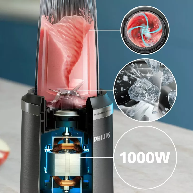 Batidora de mesa Philips 5000 Serie HR2766/00 — 1000 W, recipiente de 0,7 L, picadora de 0,3 L, negro/acero inoxidable