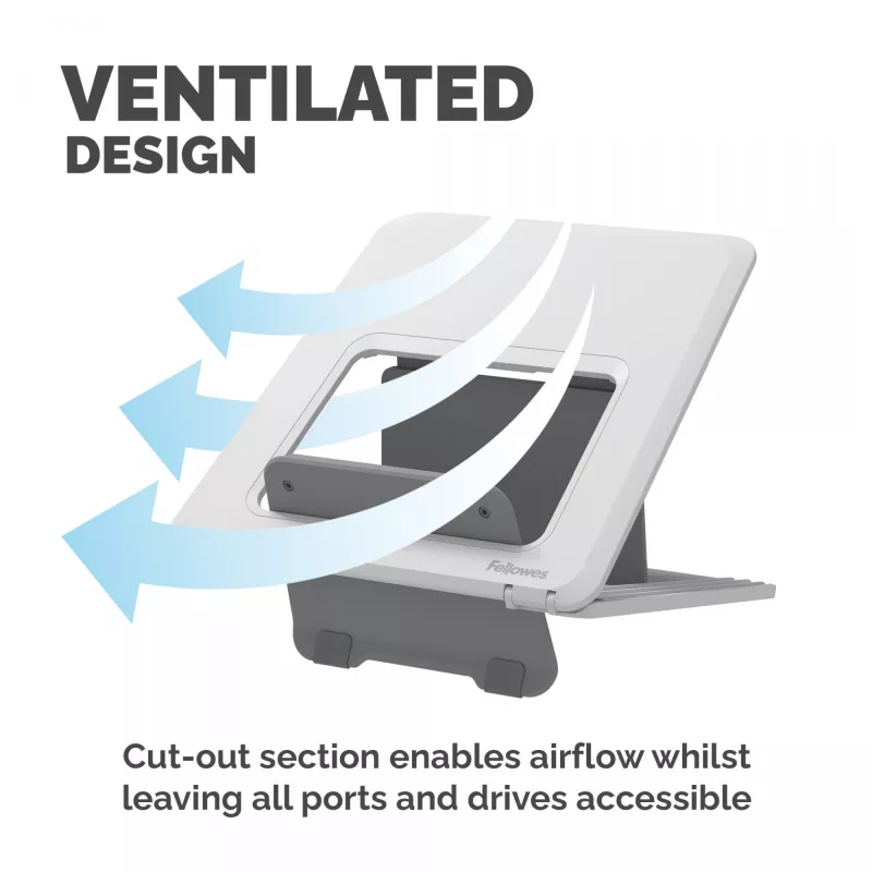 Fellowes soporte para portátil de escritorio - Breyta elevador de portátil ajustable para hogar y oficina - soporte portátil con 12 niveles de altura - tamaño máx. de portátil 14 pulgadas, peso máx. 4 kg - blanco