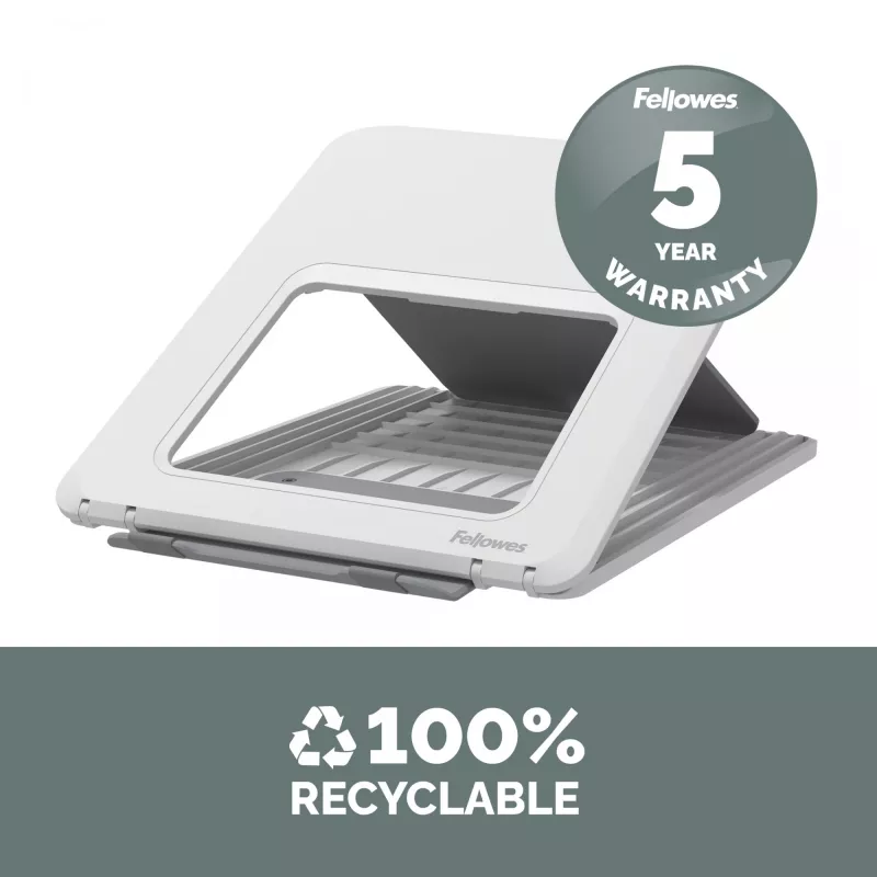 Fellowes soporte para portátil de escritorio - Breyta elevador de portátil ajustable para hogar y oficina - soporte portátil con 12 niveles de altura - tamaño máx. de portátil 14 pulgadas, peso máx. 4 kg - blanco