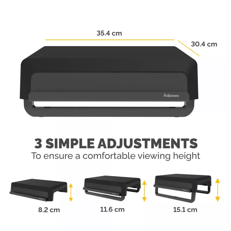 Fellowes soporte para monitor de ordenador con 3 niveles de altura - Breyta elevador de monitor con gestión de cables - soporte de monitor ergonómico y ajustable para ordenador - peso máx. 15 kg - negro