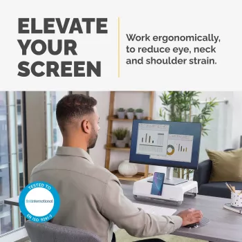 Fellowes soporte para monitor de ordenador con 3 niveles de altura - Breyta elevador de monitor con gestión de cables - soporte de monitor ergonómico y ajustable para ordenador - capacidad máx. 15 kg - blanco