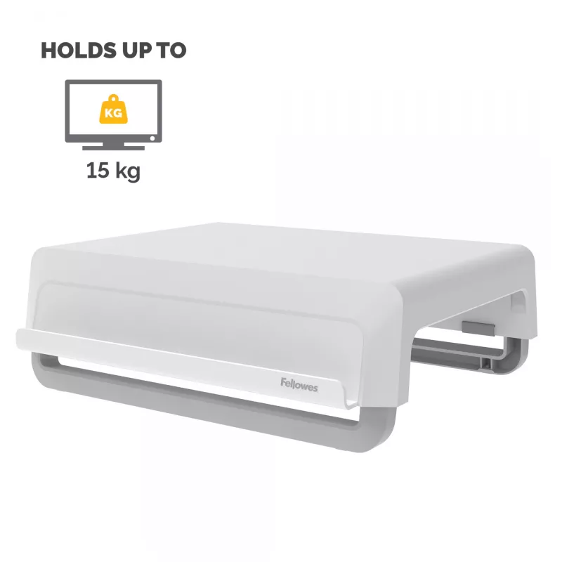 Fellowes Breyta 100016561 elevador de monitor, 3 posiciones de altura, portátil con asa, blanco