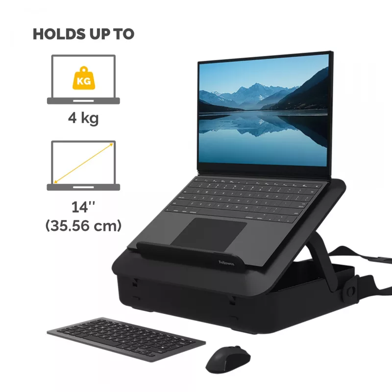 Fellowes funda para portátil con soporte integrado - Breyta funda para portátil con cierre para trabajo híbrido y portátiles de hasta 14 pulgadas/4 kg - negra