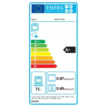 Horno empotrable Bosch Serie 8 HBG7721B1 — eléctrico, 71 L, autolimpieza pirolítica, control táctil, Wi‑Fi, lámpara halógena, negro