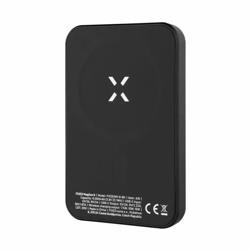 Batería portátil FIXED MagZen 6000 mAh – Negro, salida USB para smartphones y tablets
